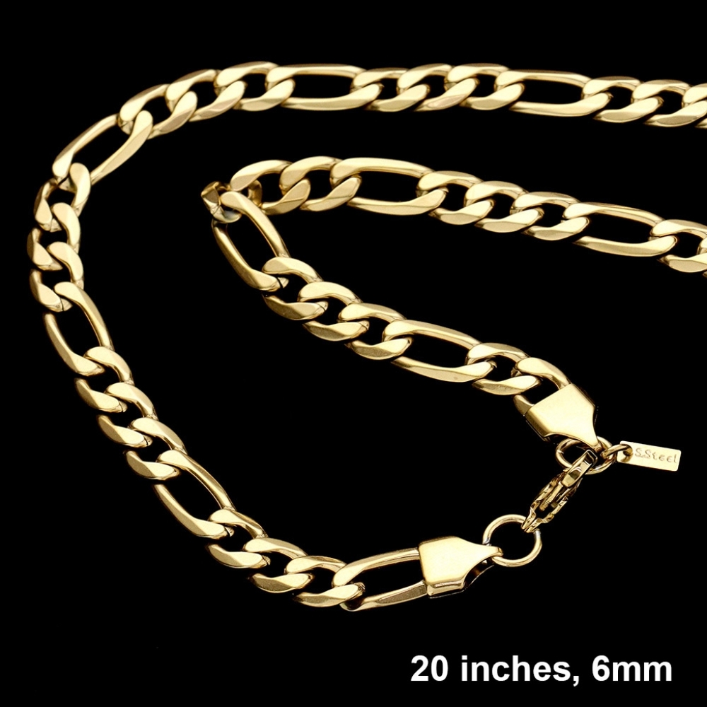 Gold Chain Link Necklace Casual Figaro Stainless Steel Mens Womens Unisex Style - Picture 2 of 8